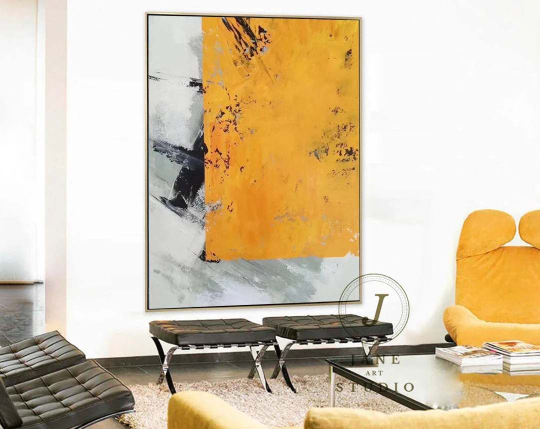 Style Hand-painted Your Yellow Abstract Canvas Artwork 2C4H3
